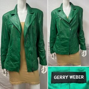Gerry Weber Women’s US 16 Green Lamb Leather Moto Biker Jacket